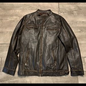 Old Khaki Distressed Leather Cafe Racer Motorcycle Men Biker Riding Jacket Large